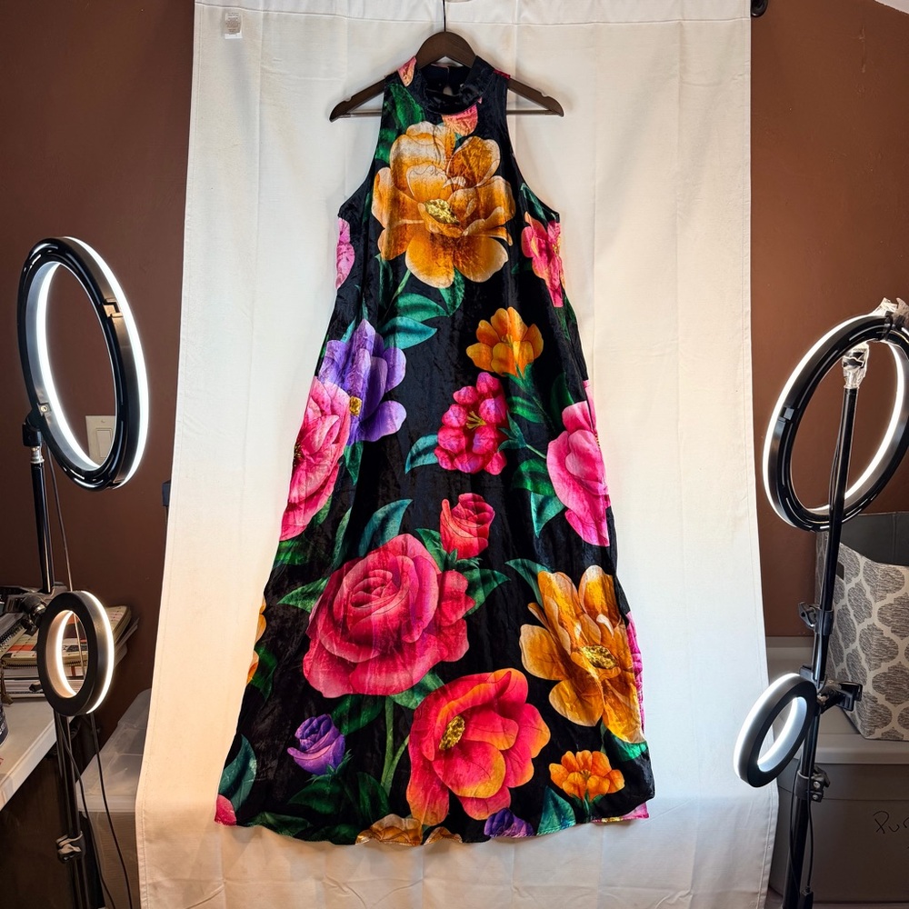 FARM RIO ANTHROPOLOGIE Women’s Size L Dress Maxi Velvet Velour Floral NWT - Picture 2 of 16